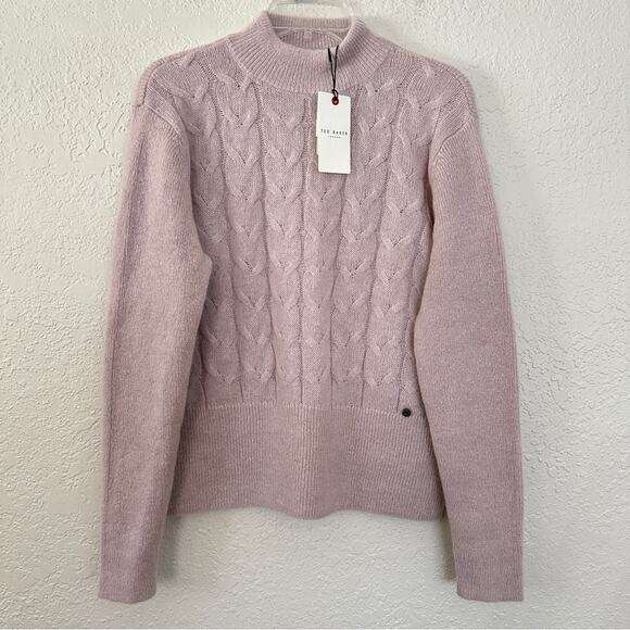 NWT Ted Baker Veolaa Cable Knit Wool Mohair Dusty Pink Sweater 4 US 10 - Picture 2 of 7